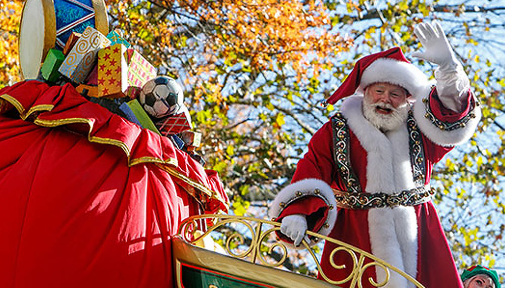 Santa on his sleigh in a parade